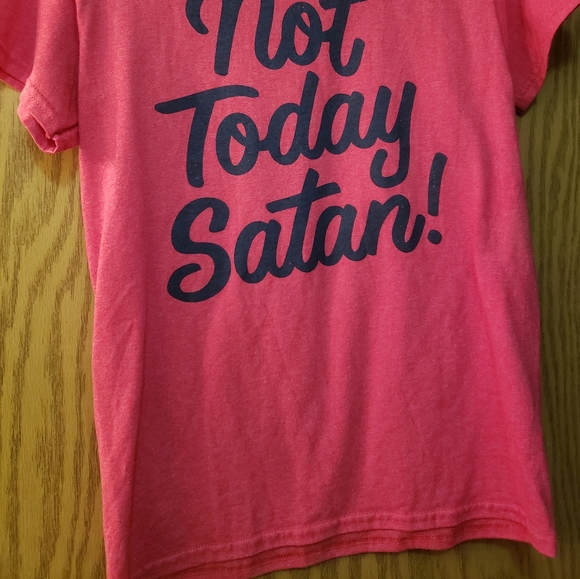Very cute, distressed, red short sleeve graphic t with Not Today Satan on front. - Picture 2 of 6